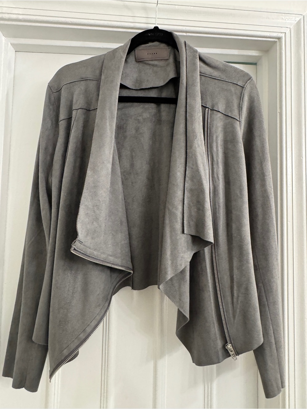 Blank NYC Gray Suede Drape-Front Leather Jacket